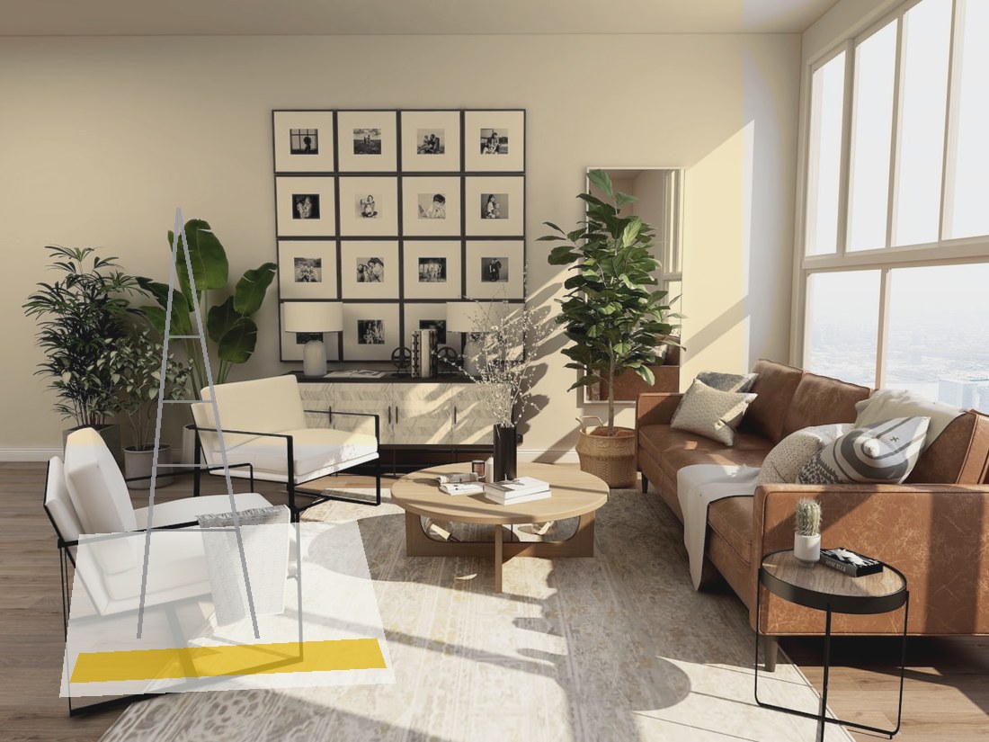 Before — beige living room with French doors