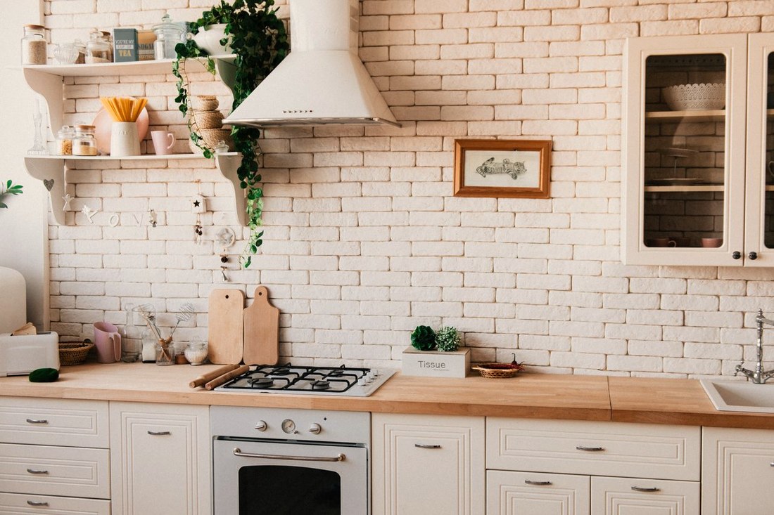Before — dark wood kitchen cabinets